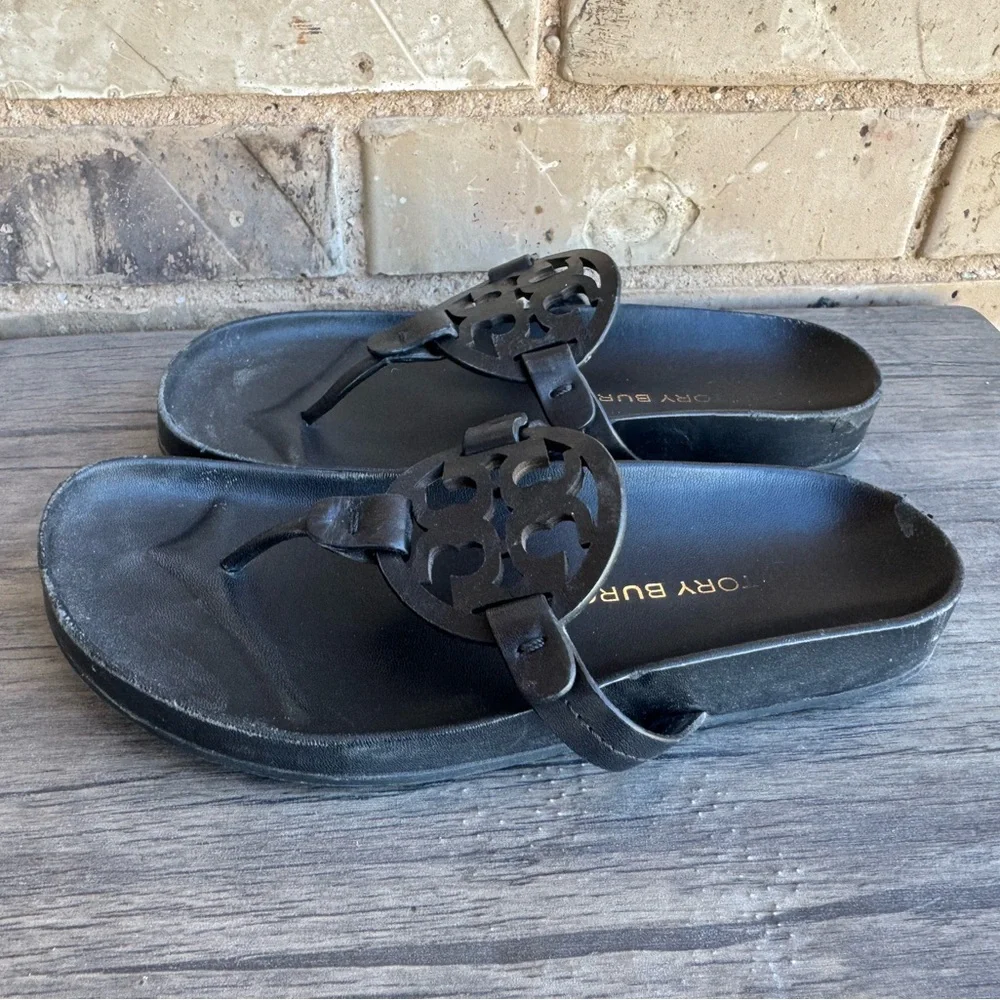 Tory Burch Black Miller Cloud Logo Thong Sandals Size 7.5